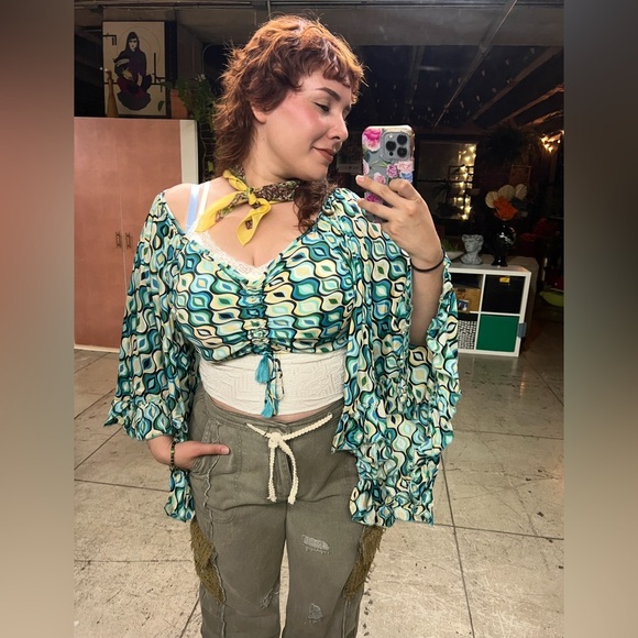 190B. Tie Waistband Cargo Denim Jogger - Green - Picture 6 of 7